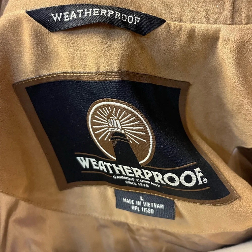 Weatherproof Mens Size‎ Large Bomber Jacket Tan Faux Suede Full Zip